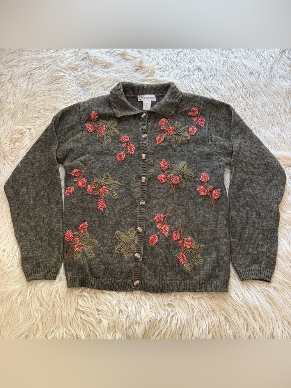 Vintage 90s Dress Barn Cardigan Floral Embroidered Sweater Fall Cottage Size M